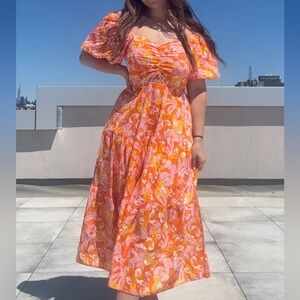 BTBFM Smocked Fabric in Pink and Orange